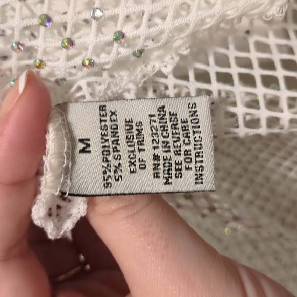 Orange Kiss long sleeve mesh sparkly rhinestone cover shirt - Picture 8 of 10